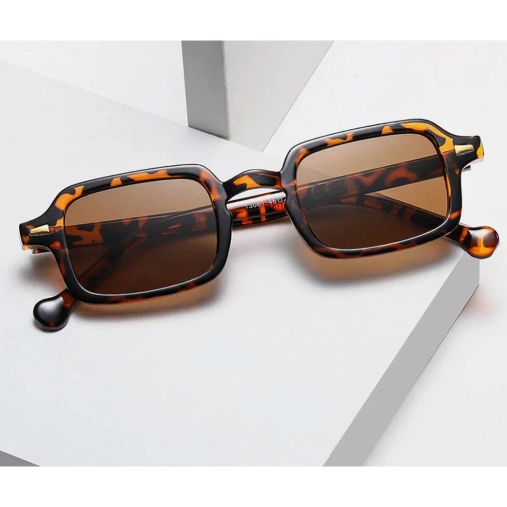 Mens Retro Square Tortoise Shell Sunglasses Brown Lens UV400 Vintage Style Gafas